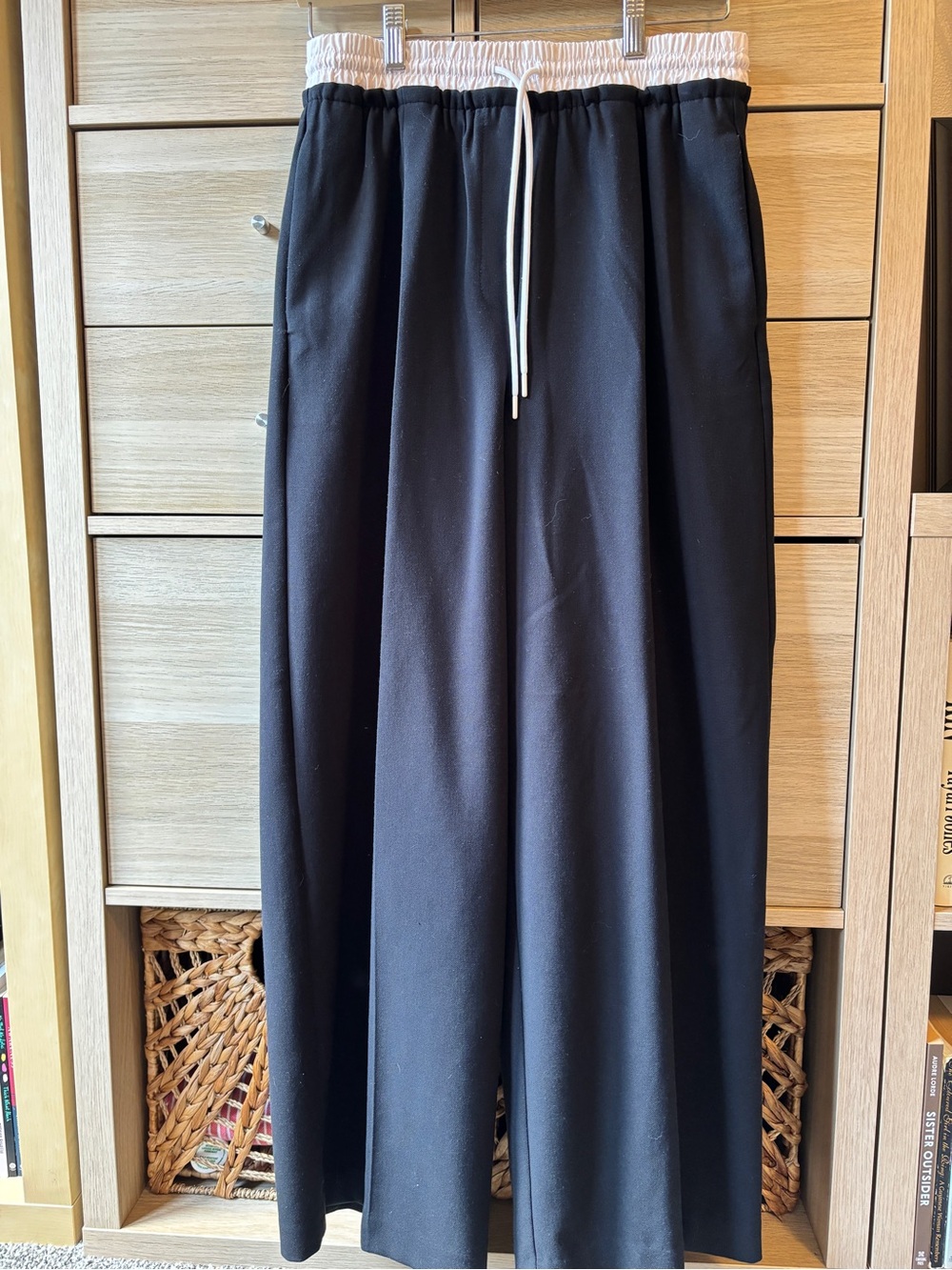 Oak + Fort Black Wide-Leg Drawstring Dress Pants with Contrast Waist